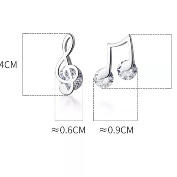 925 Silver Dainty Zircon Musical Note Treble Clef Stud - Picture 7 of 16
